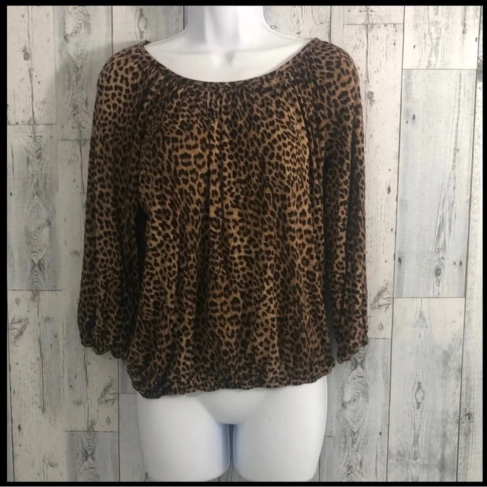Michael Michael Kors Cheetah Print Elastic Hem Blouse Extra Small